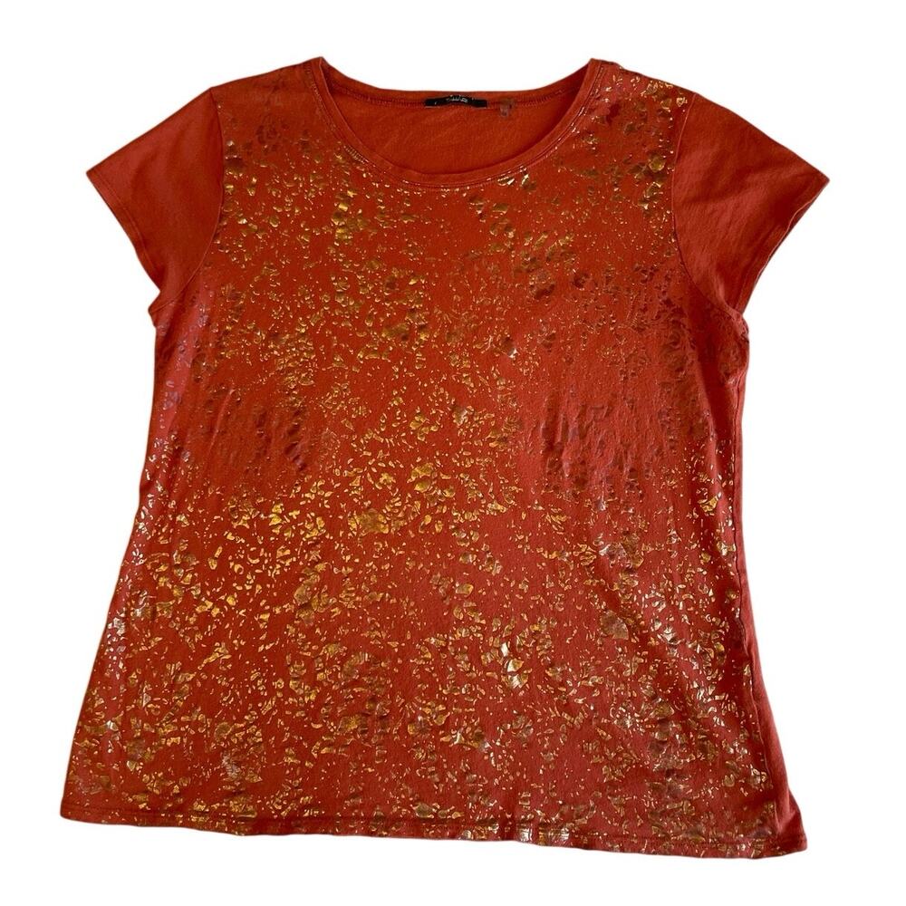 Thari Y2K Boho Gold Foiled Orange Short Sleeve Cotton Tee Shirt XL